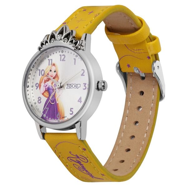 Zoop 26048SL01 Disney Princess Analog Kids Watch with Silver Dial & Yellow Leather Strap