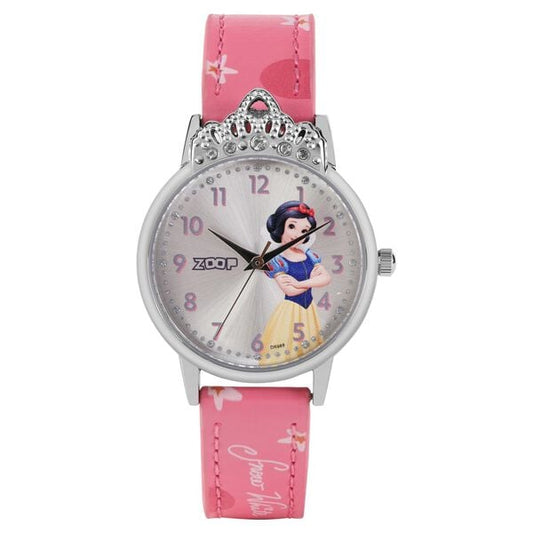 Zoop 26048SL01 Disney Princess Analog Kids Watch with Silver Dial & Yellow Leather Strap