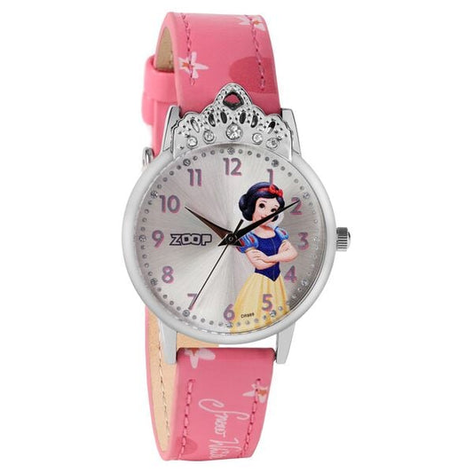 Zoop 26048SL01 Disney Princess Analog Kids Watch with Silver Dial & Yellow Leather Strap