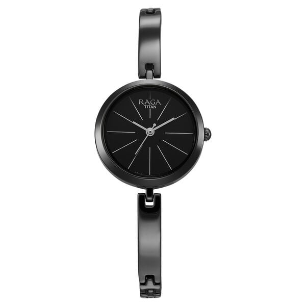 Titan – 2606QM04 Raga Viva Quartz Analog Women’s Watch with Black Dial & Grey Metal Strap