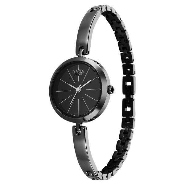 Titan 2606QM04 Quartz Analog Black Dial Grey Metal Strap Women Watch