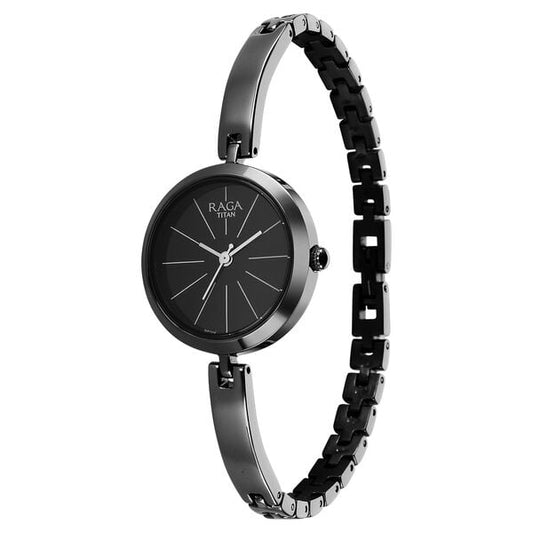 Titan 2606QM04 Quartz Analog Black Dial Grey Metal Strap Women Watch