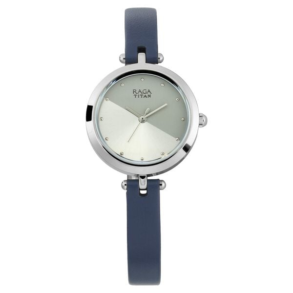 Titan 2606SL01 Grey Dial Analog Quartz Leather Strap Women’s Watch – Blue Band, Round Case, Raga Viva Watch