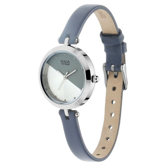 Titan 2606SL01 Grey Dial Analog Quartz Leather Strap Women’s Watch – Blue Band, Round Case, Raga Viva Watch