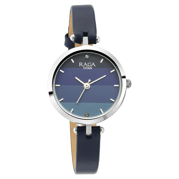 Titan NS2606SL02 Women’s Quartz Analog Watch with Blue Dial & Navy-Blue Leather Strap
