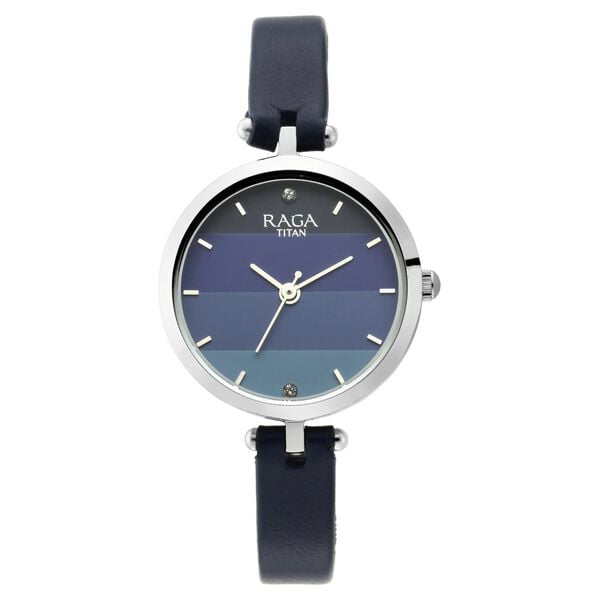 Titan NS2606SL02 Women’s Quartz Analog Watch with Blue Dial & Navy-Blue Leather Strap