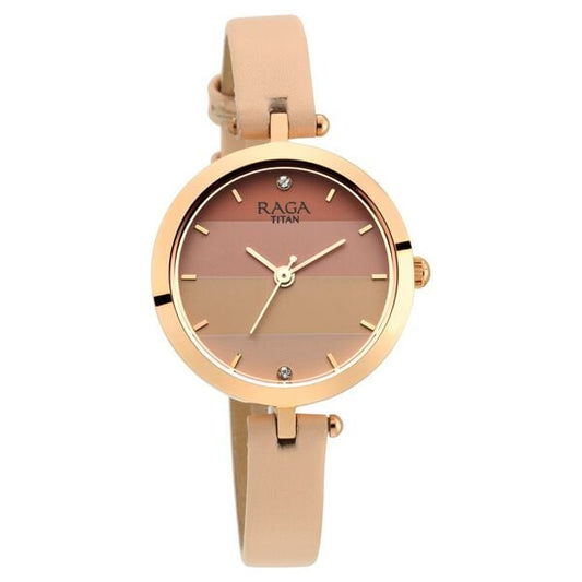 Titan 2606WL02 Women’s Pastel Pink Dial Analog Watch with Pink Leather Strap