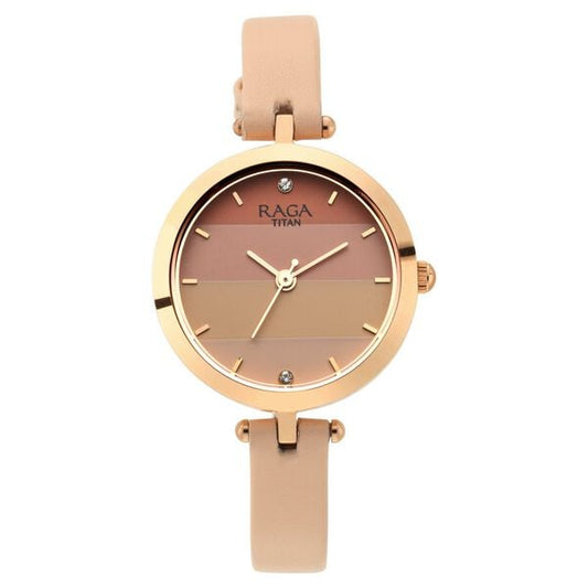 Titan 2606WL02 Women’s Pastel Pink Dial Analog Watch with Pink Leather Strap