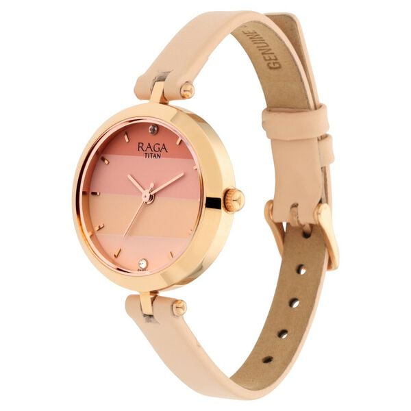 Titan 2606WL02 Women’s Pastel Pink Dial Analog Watch with Pink Leather Strap