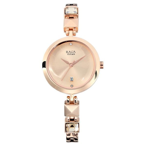 Titan 2606WM01 Rose Gold Dial Analog Quartz Stainless Steel Women’s Watch – Rose Gold Band, Round Case, Jewellery Clasp