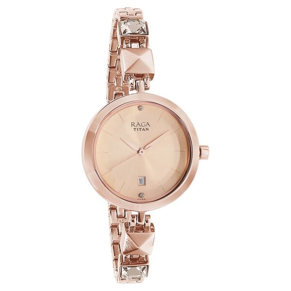 Titan 2606WM01 Rose Gold Dial Analog Quartz Stainless Steel Women’s Watch – Rose Gold Band, Round Case, Jewellery Clasp