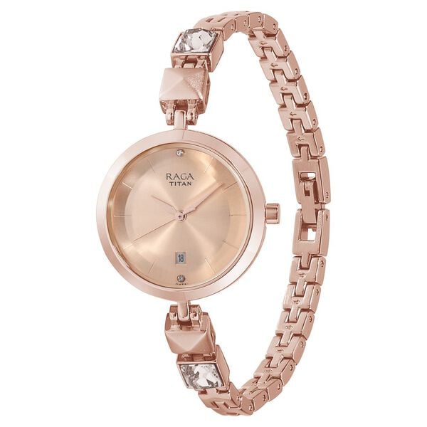 Titan 2606WM01 Rose Gold Dial Analog Quartz Stainless Steel Women’s Watch – Rose Gold Band, Round Case, Jewellery Clasp