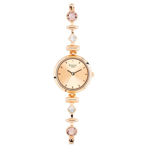 Titan 2606WM06 Raga Facets Rose Gold Dial Analog Quartz Stainless Steel Strap Watch – Women
