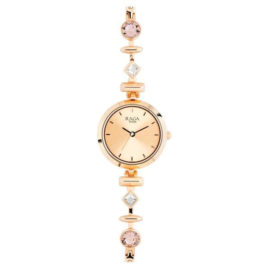 Titan 2606WM06 Raga Facets Rose Gold Dial Analog Quartz Stainless Steel Strap Watch – Women