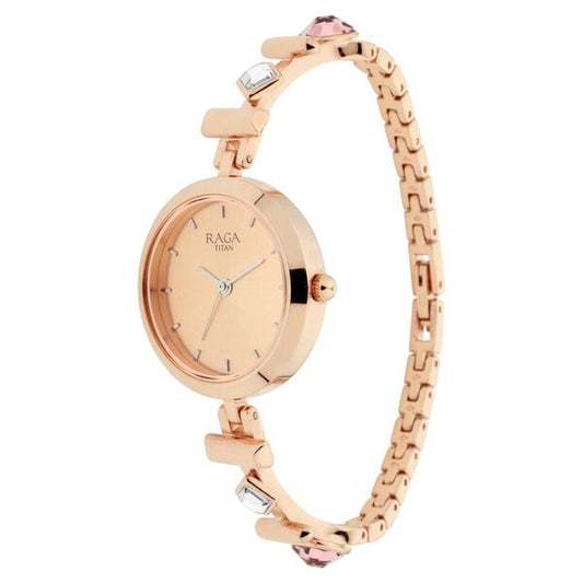 Titan 2606WM06 Raga Facets Rose Gold Dial Analog Quartz Stainless Steel Strap Watch – Women