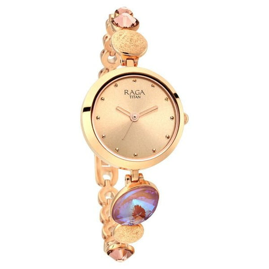 Titan 2606WM08 Women’s Mother-of-Pearl Dial Analog Watch with Rose-Gold Metal Strap