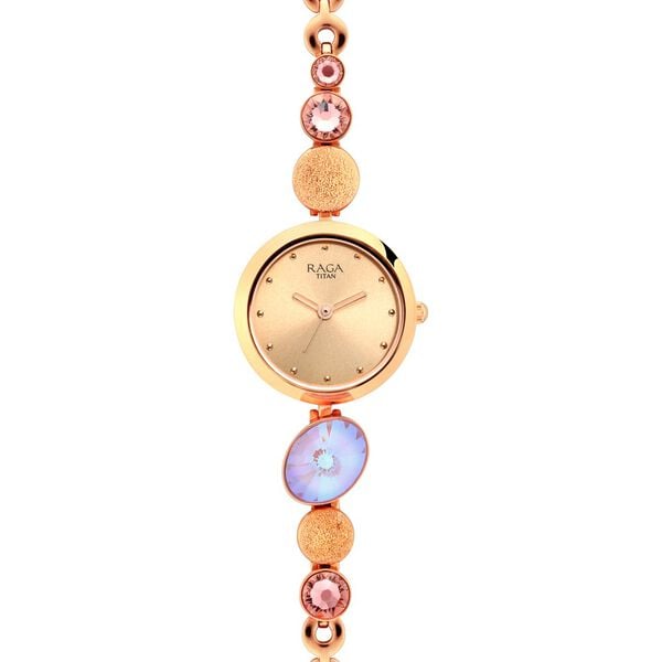 Titan 2606WM08 Women’s Mother-of-Pearl Dial Analog Watch with Rose-Gold Metal Strap