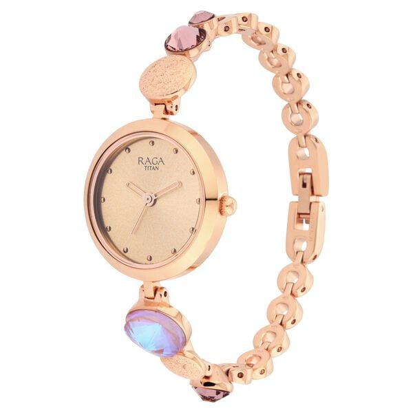 Titan 2606WM08 Women’s Mother-of-Pearl Dial Analog Watch with Rose-Gold Metal Strap