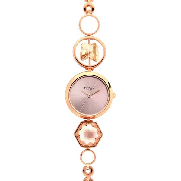Titan 2606WM09 Women’s Pink-Dial Analog Watch with Rose-Gold Metal Strap