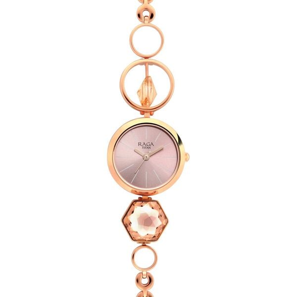 Titan 2606WM09 Women’s Pink-Dial Analog Watch with Rose-Gold Metal Strap