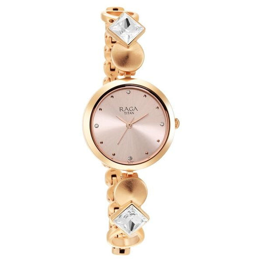 Titan 2606WM10 Pink Dial Analog Watch for Women – Rose Gold Metal Strap, Quartz Movement