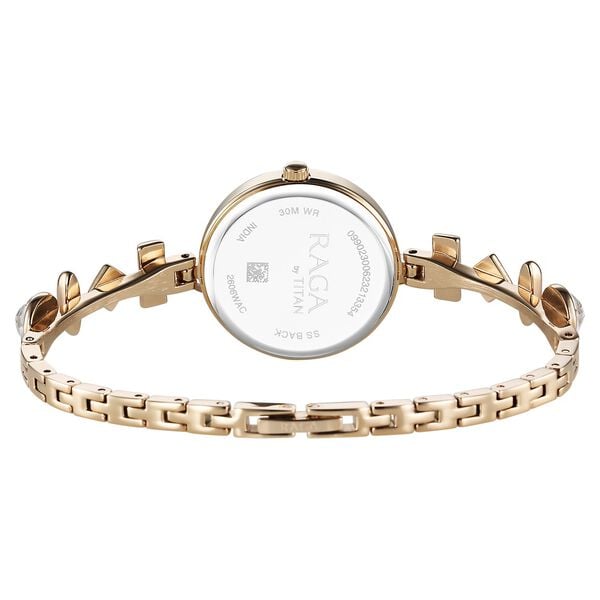 Titan 2606WM12 Champagne Dial Analog Quartz Stainless Steel Women’s Watch – Rose Gold Band, Round Case, Jewellery Clasp