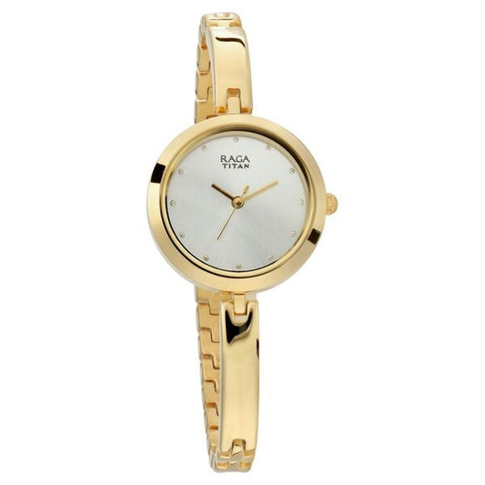 Titan 2606YM04 Women’s Silver-Dial Analog Watch with Gold-Tone Metal Strap