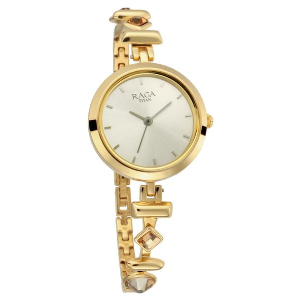 Titan 2606YM05 Raga Facets Champagne Dial Stainless Steel Strap Analog Quartz Watch – Women
