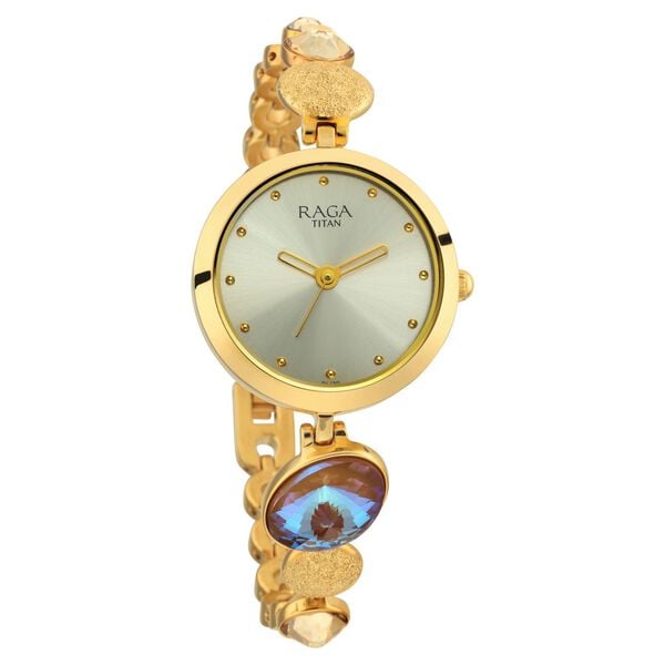 Titan 2606YM07 Women’s Mother-of-Pearl Dial Analog Watch with Gold-Tone Metal Strap