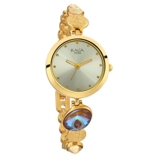Titan 2606YM07 Women’s Mother-of-Pearl Dial Analog Watch with Gold-Tone Metal Strap