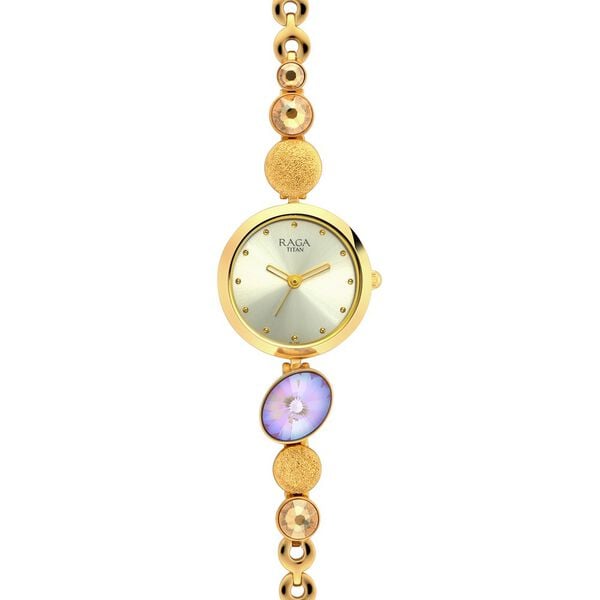 Titan 2606YM07 Women’s Mother-of-Pearl Dial Analog Watch with Gold-Tone Metal Strap