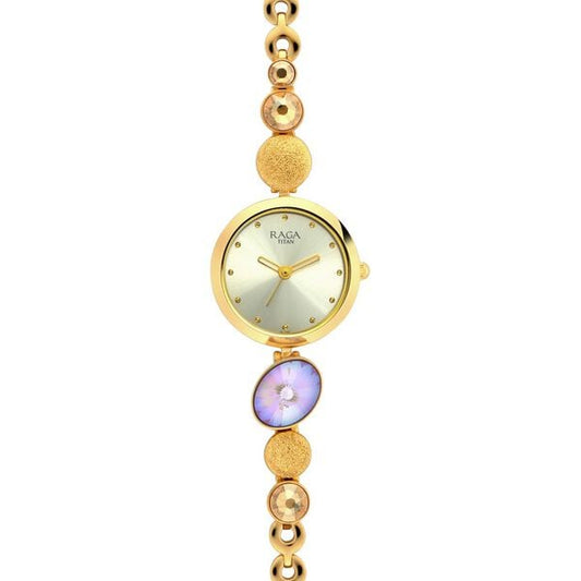 Titan 2606YM07 Women’s Mother-of-Pearl Dial Analog Watch with Gold-Tone Metal Strap