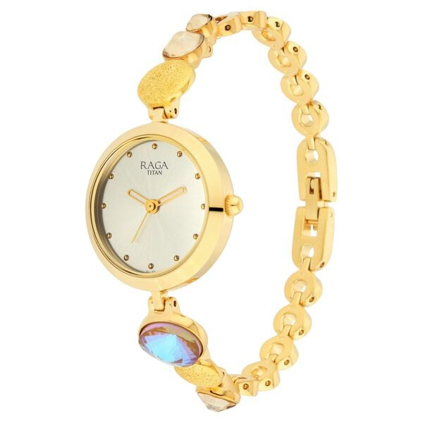 Titan 2606YM07 Women’s Mother-of-Pearl Dial Analog Watch with Gold-Tone Metal Strap