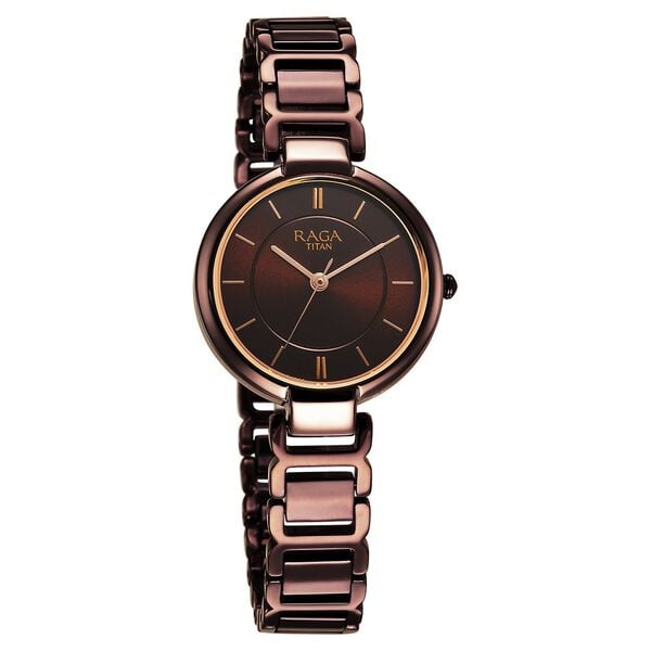 Titan 2608QM02 Women’s Brown-Dial Analog Watch with Brown Metal Bracelet
