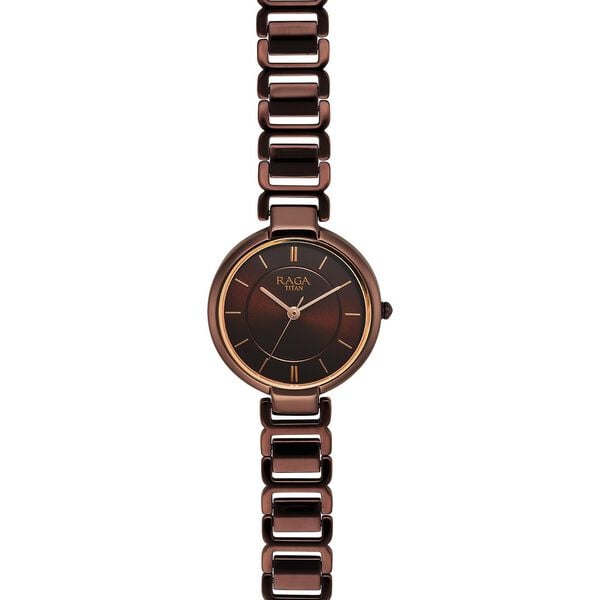 Titan 2608QM02 Women’s Brown-Dial Analog Watch with Brown Metal Bracelet