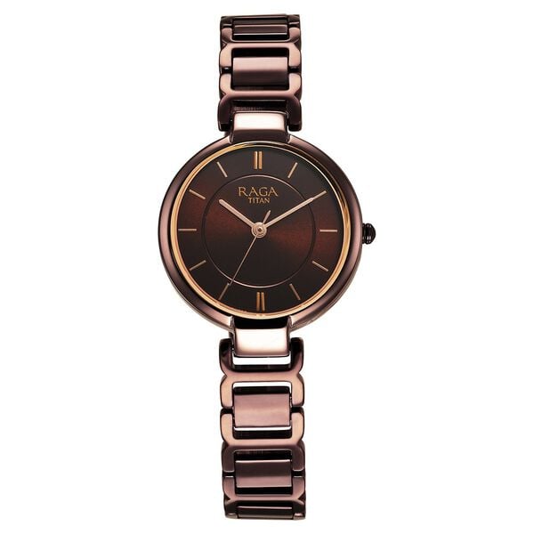 Titan 2608QM02 Women’s Brown-Dial Analog Watch with Brown Metal Bracelet