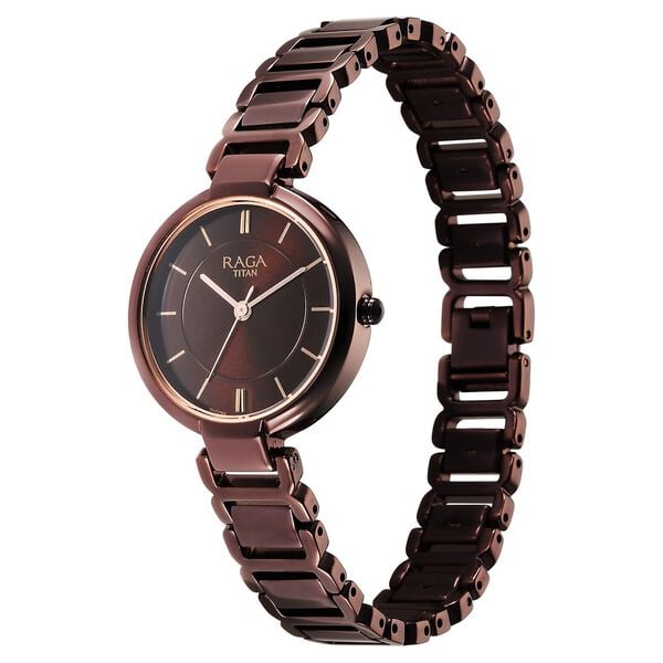 Titan 2608QM02 Women’s Brown-Dial Analog Watch with Brown Metal Bracelet