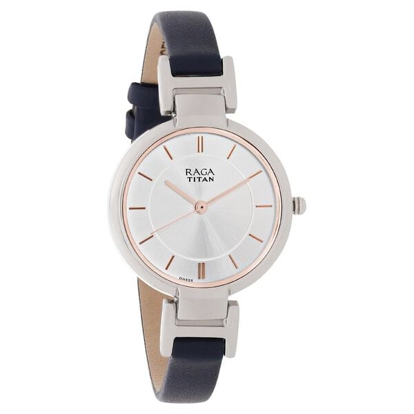 Titan 2608SL01 Women’s Analog Quartz Watch — White Dial & Blue Leather Strap