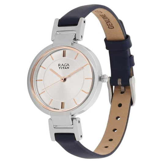 Titan 2608SL01 Women’s Analog Quartz Watch — White Dial & Blue Leather Strap