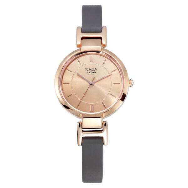 Titan 2608WL01 Raga Viva Rose Gold Dial Analog Leather Strap Watch – Women