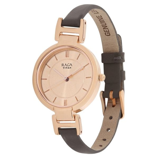 Titan 2608WL01 Raga Viva Rose Gold Dial Analog Leather Strap Watch – Women