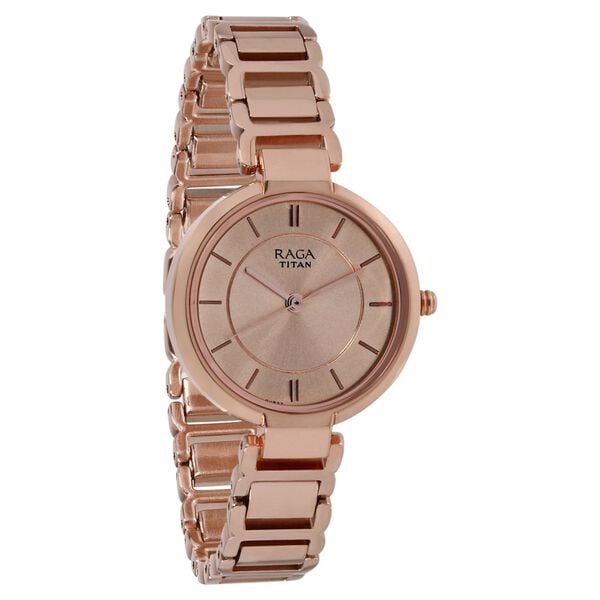 Titan NS2608WM01 Women’s Quartz Analog Watch with Rose-Gold Dial & Rose-Gold Metal Strap