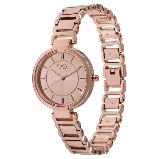Titan 2608WM01 Rose Gold Dial Analog Quartz Stainless Steel Women’s Watch – Rose Gold Band, Round Case, Elegant Style