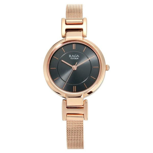 Titan 2608WM02 Women’s Anthracite-Dial Analog Watch with Rose-Gold Metal Strap