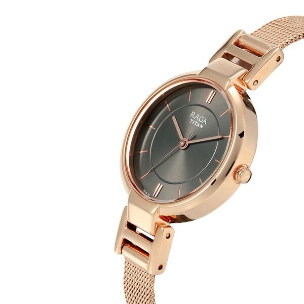 Titan 2608WM02 Women’s Anthracite-Dial Analog Watch with Rose-Gold Metal Strap