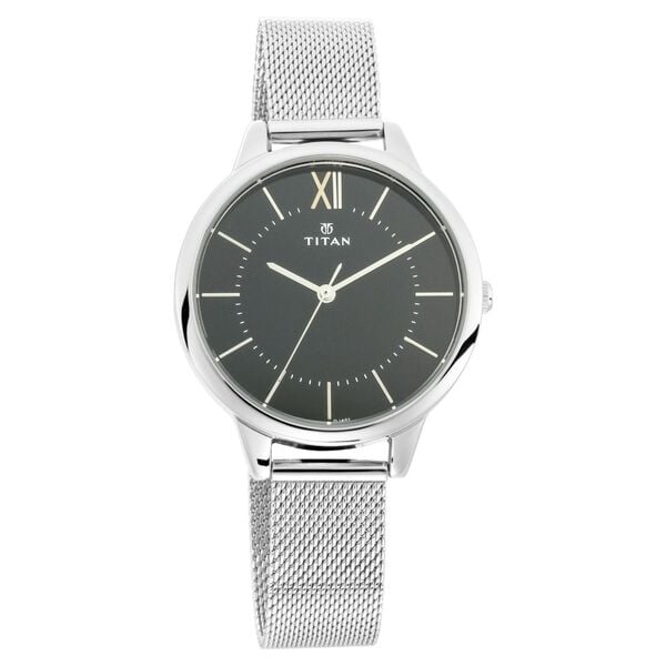 Titan 2617SM01 Women’s Black-Dial Analog Watch with Silver Stainless-Steel Strap