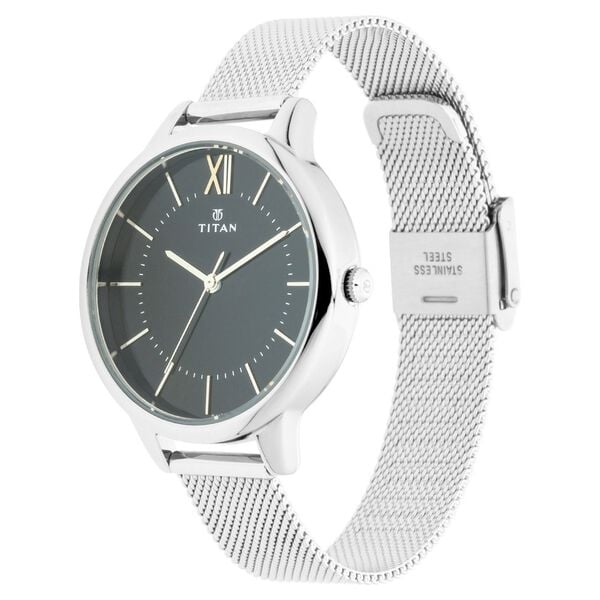 Titan 2617SM01 Women’s Black-Dial Analog Watch with Silver Stainless-Steel Strap