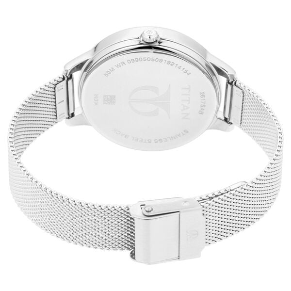 Titan 2617SM01 Women’s Black-Dial Analog Watch with Silver Stainless-Steel Strap