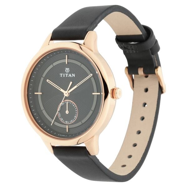 Titan 2617WL02 Anthracite Dial Black Leather Strap Women’s Analog Watch