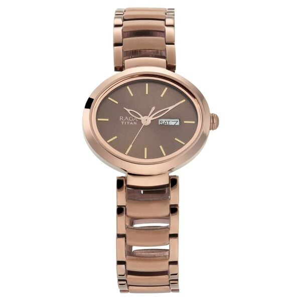 Titan 2620QM01 Women’s Brown-Dial Analog Watch with Metal Strap